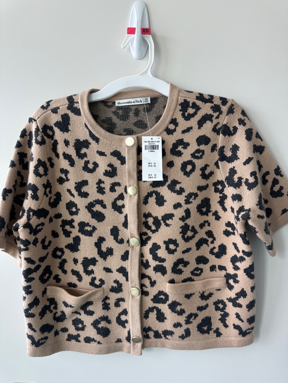 Abercrombie & Fitch Tan and Black Leopard Print Short-Sleeve Cardigan